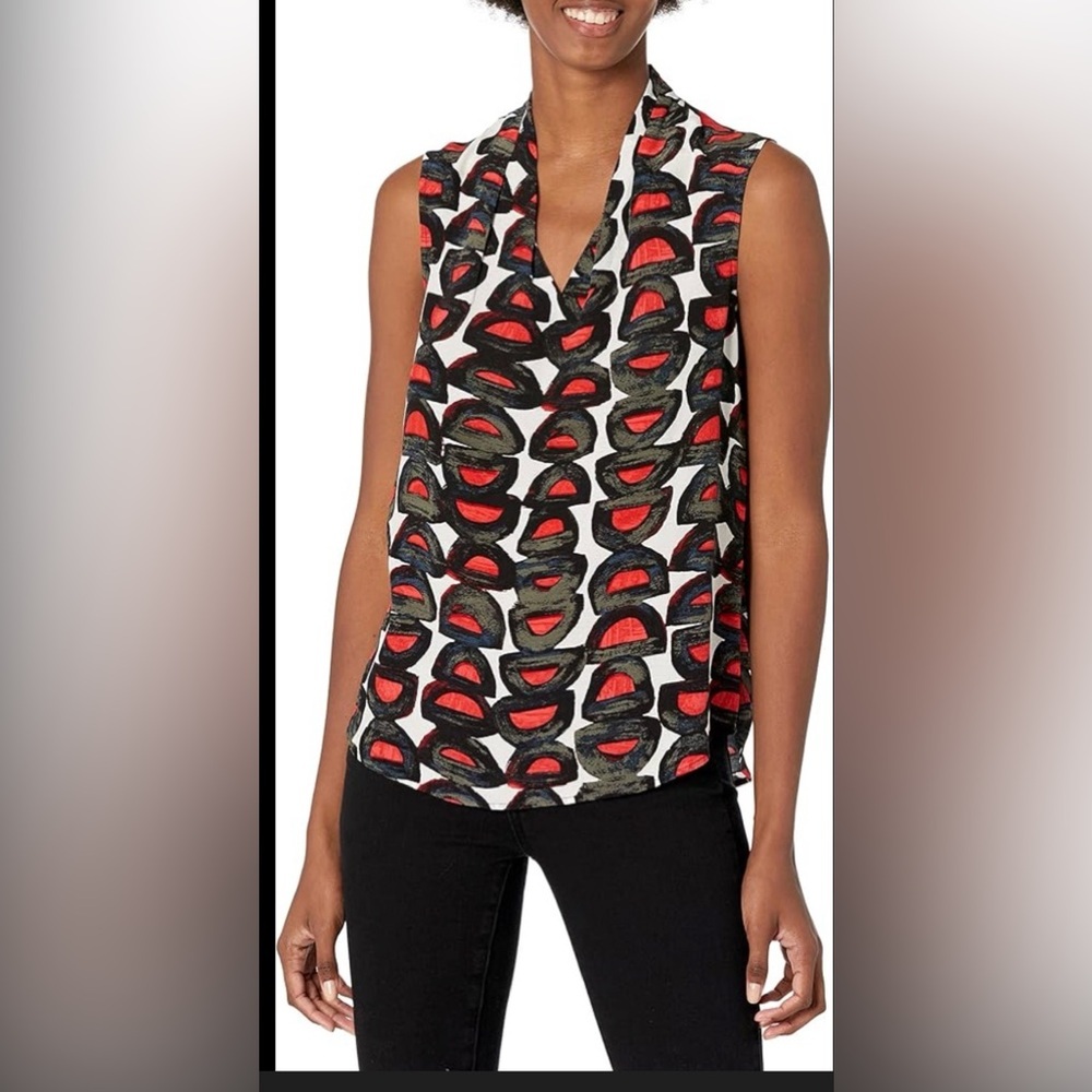 NIC+ZOE Red and Black Patterned Blouse